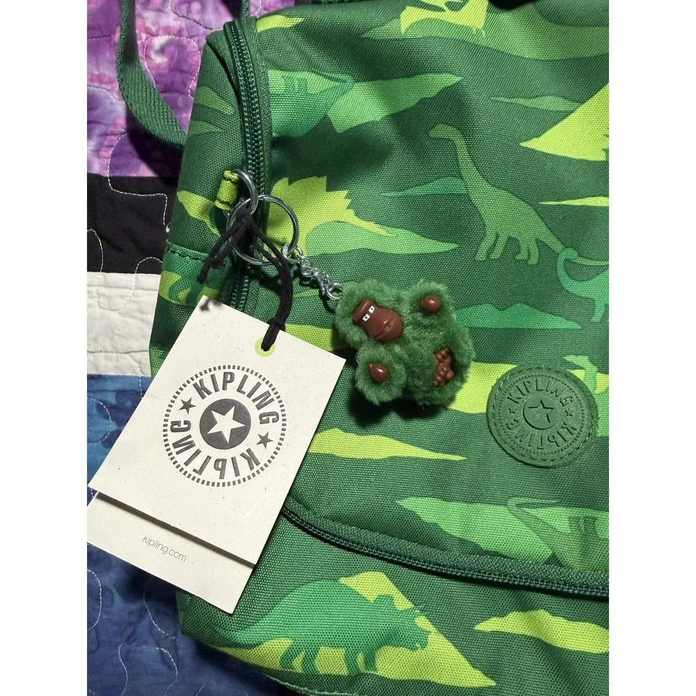 Kipling Kichirou Lunch Bag Jurrasic Jungle Jurassic With Monkey Bag Charm Green